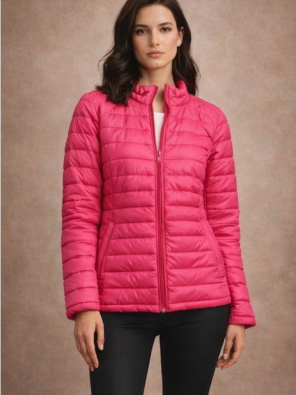 Faded Glory Pink Puffer Jacket Lightweight Quilted Zip Coat Cozy M